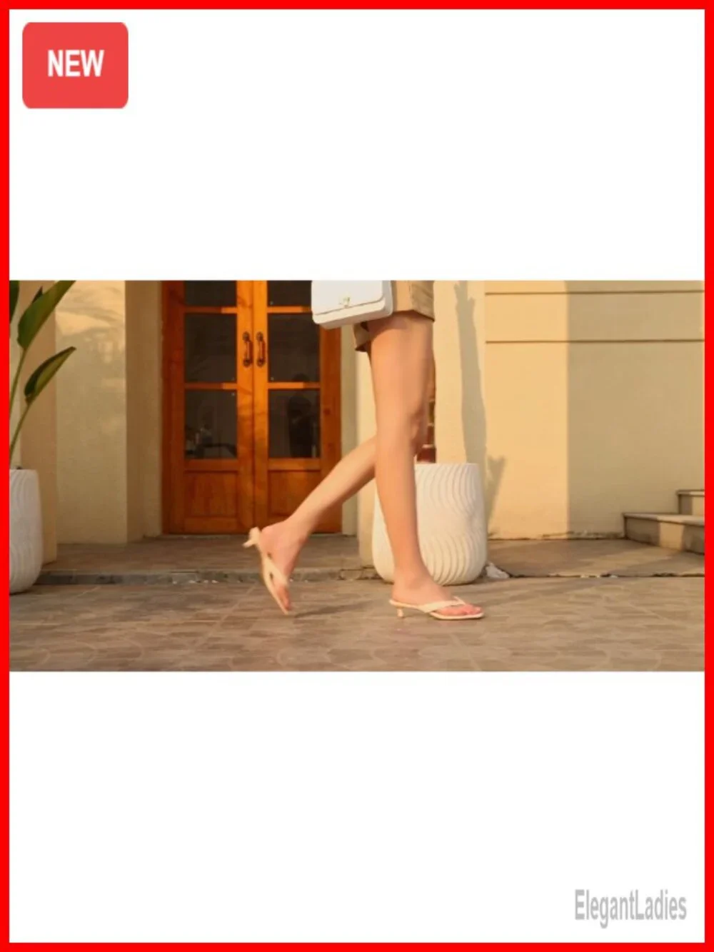Square Toe Kitten Heel Flip Flop Sandals - Low Heel Slip On Thong Sandals